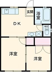 サンライズ黒髪 2Kの間取図画像