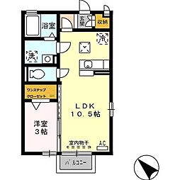 ニューハイツタリカド（Ｃ・Ｄ）　C棟 1階1LDKの間取り