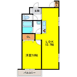 コーデン本宮 1LDKの間取図画像