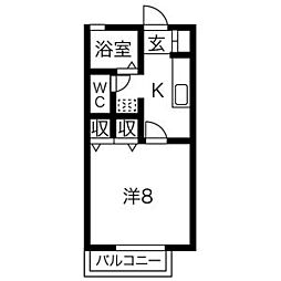 サンハイツ西仙北A棟 1Kの間取図画像