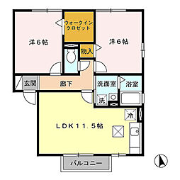 シャトーエレガンA 2LDKの間取図画像