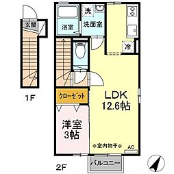コーポ森 2階1LDKの間取り