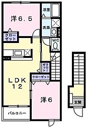 フローラ砥堀B棟 2LDKの間取図画像
