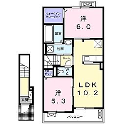 カーサ　アルバ 2階2LDKの間取り