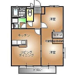 東武佐野線 渡瀬駅 徒歩25分の賃貸アパート 2階2LDKの間取り