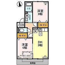 サンロック14　A棟 1階2DKの間取り