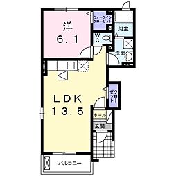 ブルックヴィラＢ 1階1LDKの間取り