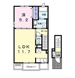 ビューパレス2 1LDKの間取図画像