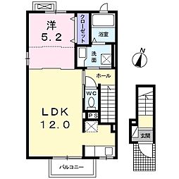 グランベルデB 1LDKの間取図画像