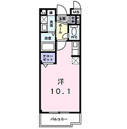 グレイスフルハイツ3 1Kの間取図画像
