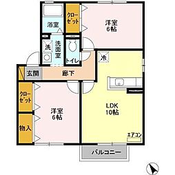 JR常磐線 土浦駅 3.2kmの賃貸アパート 2階2LDKの間取り
