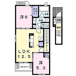 フェリーチェ六条B 2LDKの間取図画像