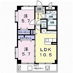 ベルアンジュ南城 2LDKの間取図画像