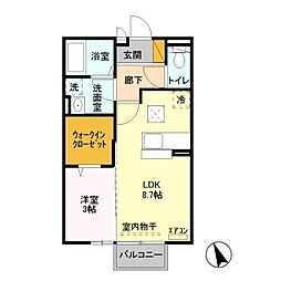 JR常磐線 土浦駅 バス10分 イオン土浦ショッピングセンター下車 徒歩7分の賃貸アパート 1階1LDKの間取り