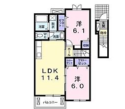 リバーサイド川島Ｂ 2階2LDKの間取り
