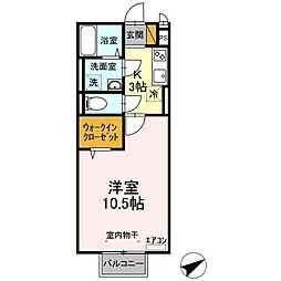 リヴィエール 2階1Kの間取り