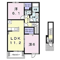 ウェルデンス友部2 2LDKの間取図画像