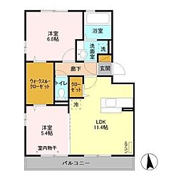 サウザンドサニー　WEST 2階2LDKの間取り