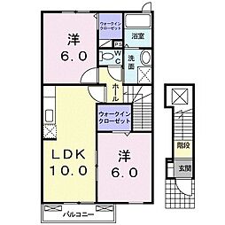 パークサイド亀山B 2LDKの間取図画像