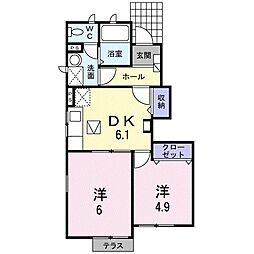 コータ・コート　Ｂ 1階2DKの間取り