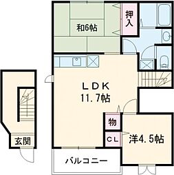 プランドゥ鳥栖II 201 2階2LDKの間取り