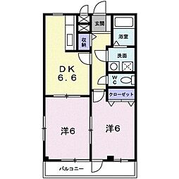 ウエストアヴェニュー 1階2DKの間取り