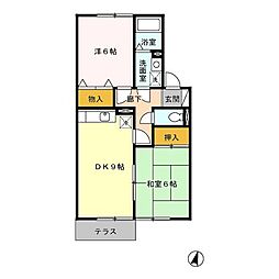 セジュールプチボォーネ 1階2DKの間取り