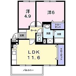 フルールジャルダン 2LDKの間取図画像