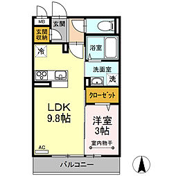 ボヌールY 1LDKの間取図画像