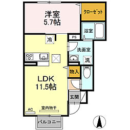 プルマージュB 1LDKの間取図画像