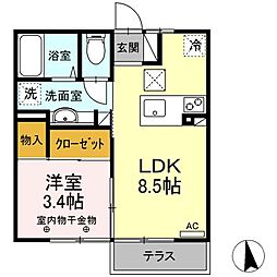 ディールーム渡利 1LDKの間取図画像