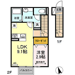 D-roomならは1 1LDKの間取図画像