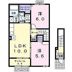 カーサ花沢1 2LDKの間取図画像