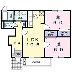 エム・フィオーレ 1階2LDKの間取り