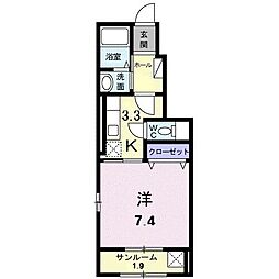 トラスト 1Kの間取図画像