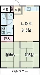 コーポラス一条 1階2DKの間取り