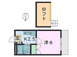 大和高田第23マンション 208 2階1Kの間取り