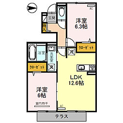 ブエナ　ヴィーダ 1階2LDKの間取り