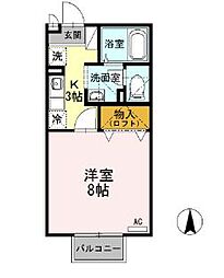 サンハイム森町Ｃ棟 2階1Kの間取り