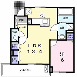 N-ヴィレッジしくい 1LDKの間取図画像