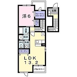 フィオーレ・ヴィラ 2階1LDKの間取り