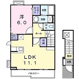 ソレイユＧＥＮ　IV 2階1LDKの間取り
