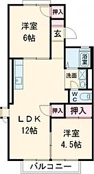 ＪＡ東ハイツＡ棟 201 2階3DKの間取り