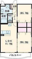 クレスト石上 2LDKの間取図画像