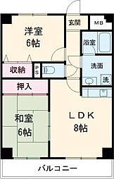 JR片町線(学研都市線) 鴻池新田駅 徒歩15分の賃貸マンション 3階2LDKの間取り
