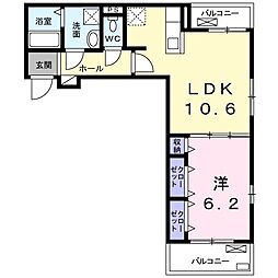ゾンネンブルーメエム 1LDKの間取図画像