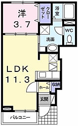 カーネリアンA 1LDKの間取図画像