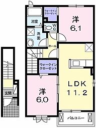 サンライズ城南A 2LDKの間取図画像