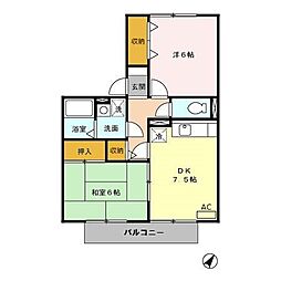 グランドール楠　A棟 2階2DKの間取り