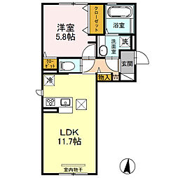 ル・プルニエII 1階1LDKの間取り